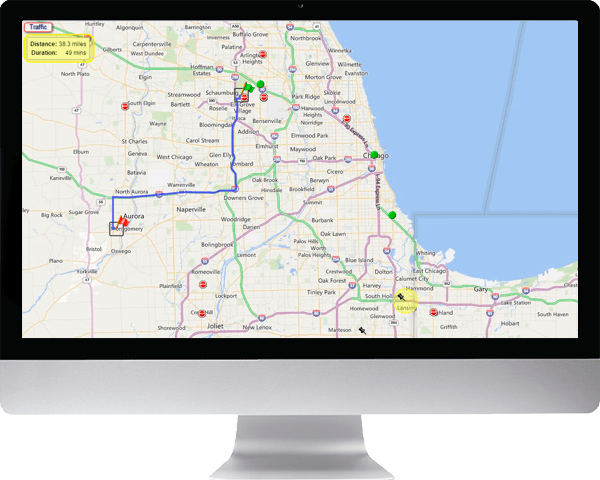 FleetTraks Route planner on iMac screen
