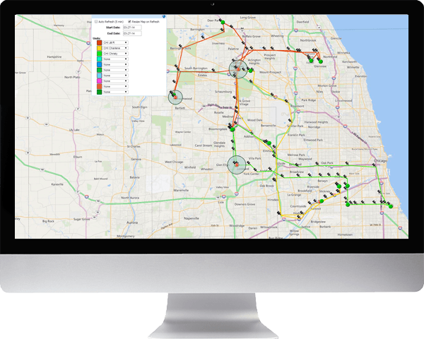 Map of Route Optimizer with routes displayed on iMac screen