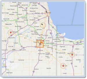 Map showing Route mapping software find the closest vehicle